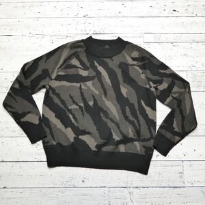 Athleta‎ Merino Wool Blend Sweater Womens S Black Tiger Stripe Camo Extra Fine